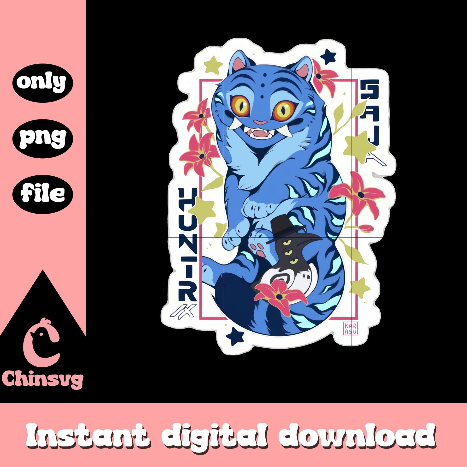Blue derpy tiger floral sticker design png, netflix movie png