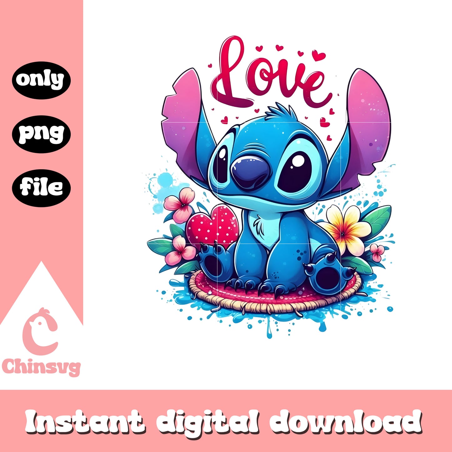 Blue flower stitch love png, stitch valentines day​​ png