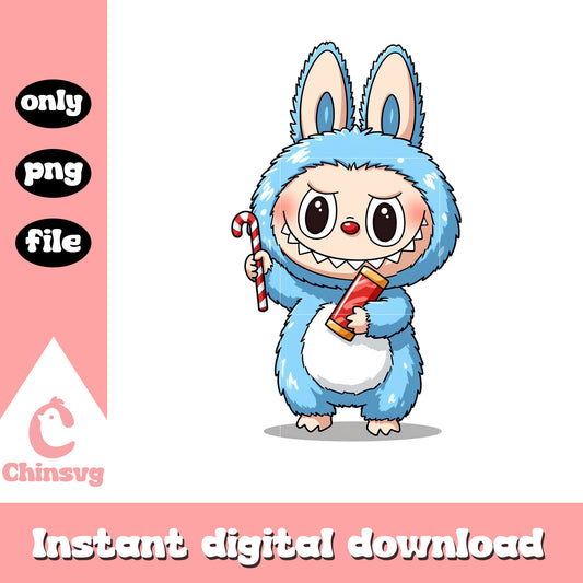 Blue labubu and candy cane png, labubu blind boxes png