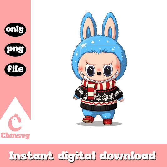 Blue labubu wear sweater png, labubu monsters png