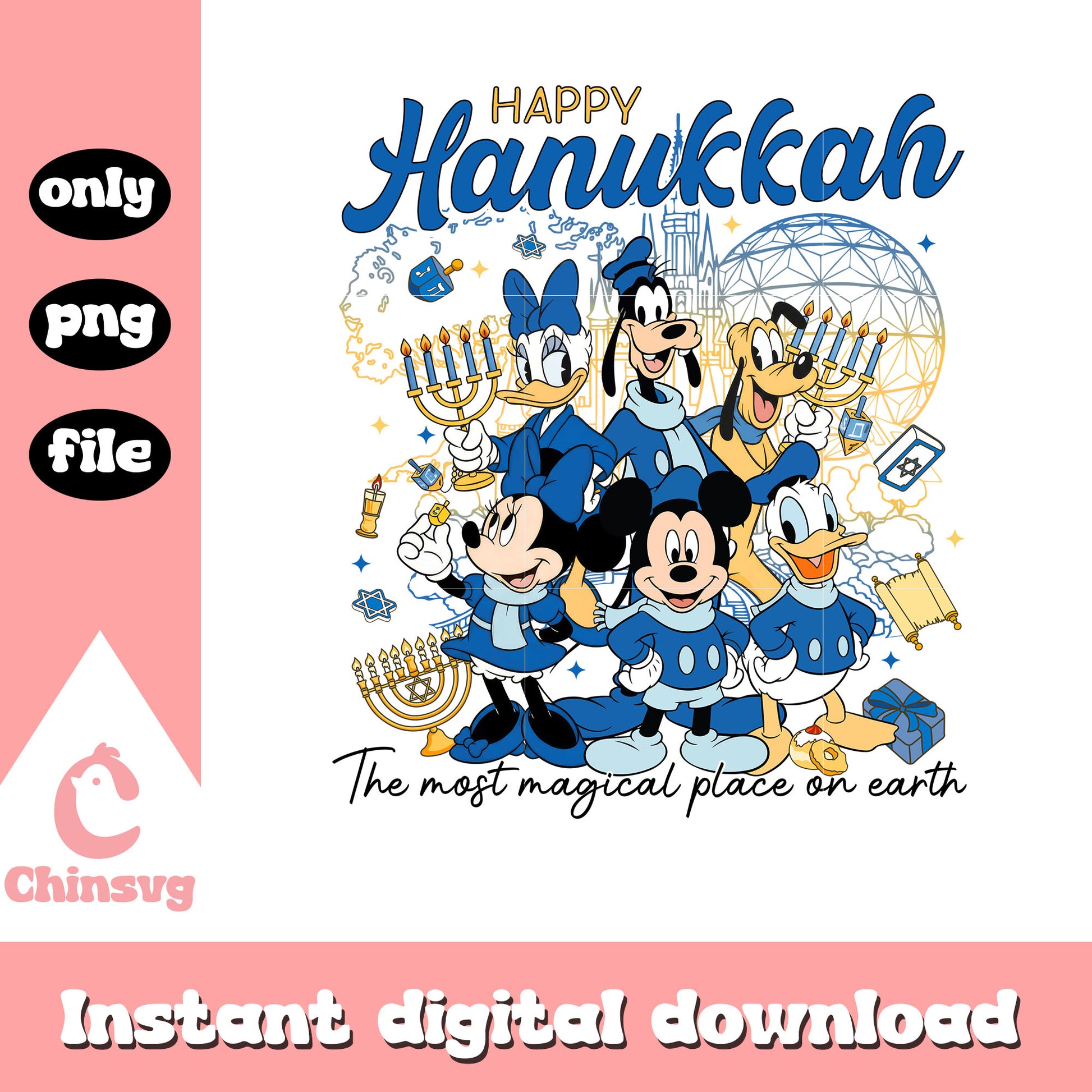 Blue mickey happy hanukkah png, disney christmas​​​​​​ png