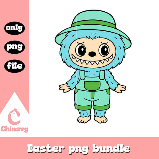 Blue overalls labubu cute doll drawing design png, labubu popmart png