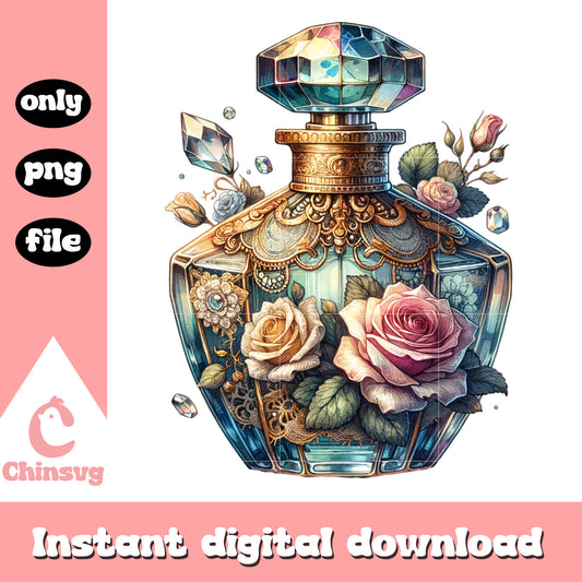 Blue perfume flower bottle design png, perfume bottles​ png