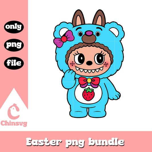 Blue strawberry bear labubu cute doll png, labubu monster png