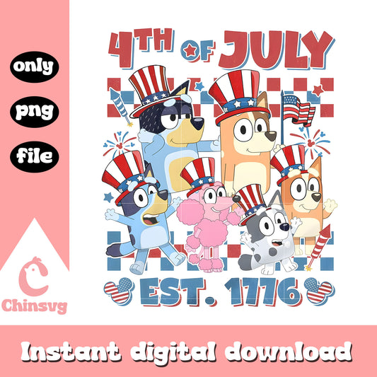 Bluey 4th of July Est 1776 png, bluey family independence day png