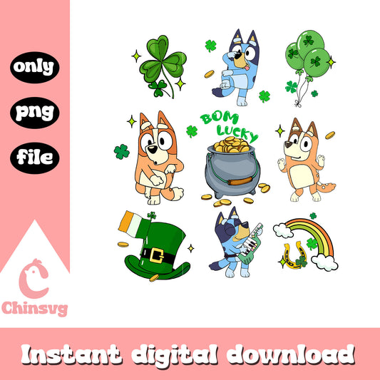 Bluey Bingo bom lucky png, patrick day png, bluey characters png