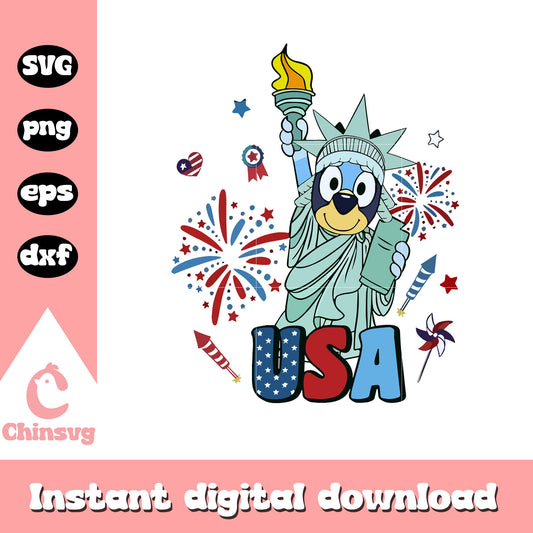 Bluey Statue of Liberty svg, Patriotic Bluey Fourth of July USA svg