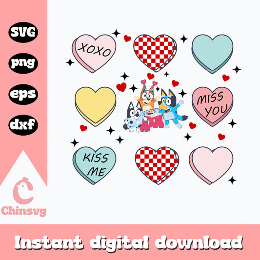 Bluey and friends kiss me svg, bluey svg, valentine svg