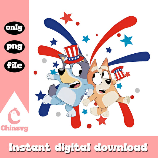 Bluey and Bingo 4th of July firework png, bluey and bingo png