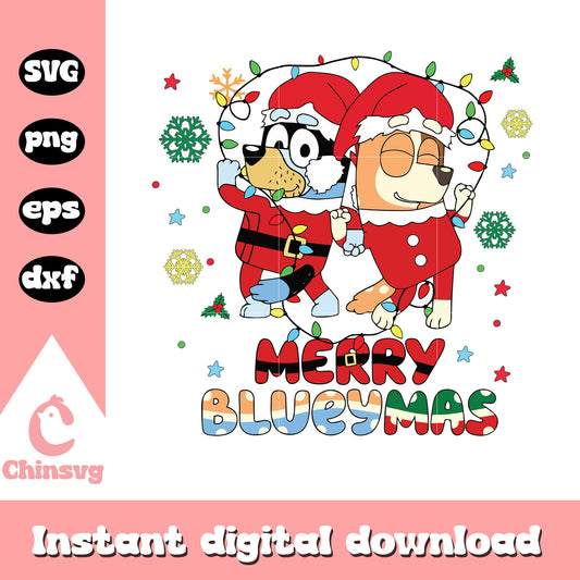 Bluey and Bingo santa claus design svg, merry blueymas svg