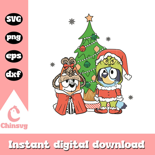 Bluey and bingo christmas tree svg, bluey and bingo christmas​ svg
