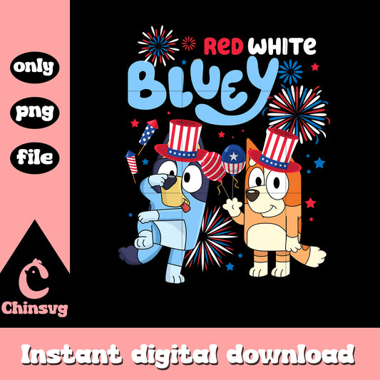 Bluey and bingo happy 4th of july png, red white bluey png