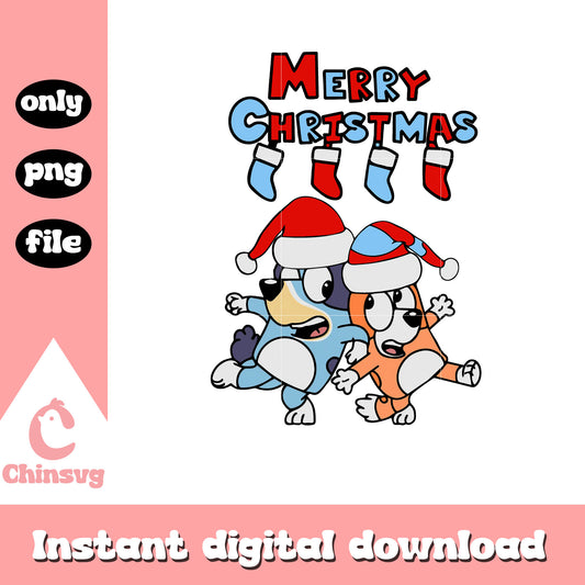 Bluey and bingo merry christmas design png, bluey merry christmas png