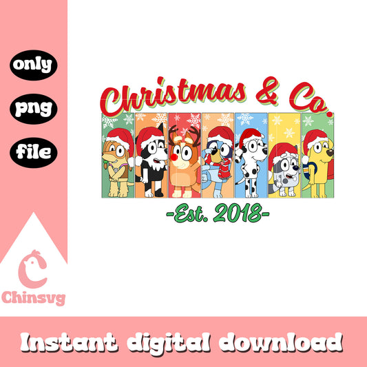 Bluey and co est 2018 characters christmas png, bluey santa png