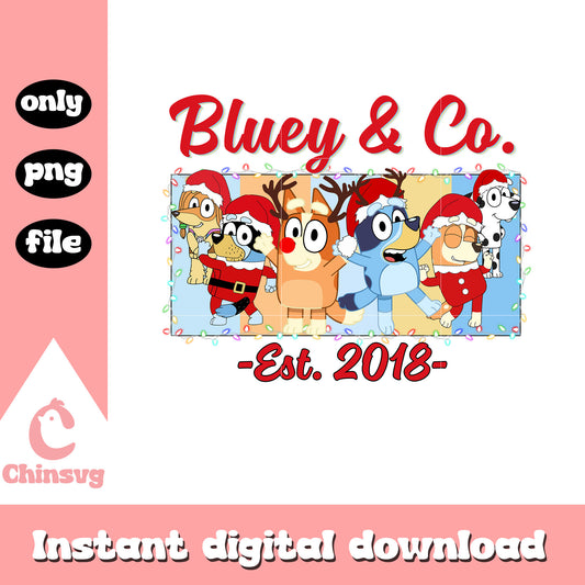 Bluey and co est 2018 merry christmas png, bluey and friends png