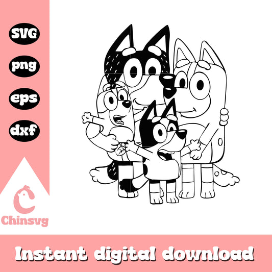 Bluey and family members outline design svg, bluey svg