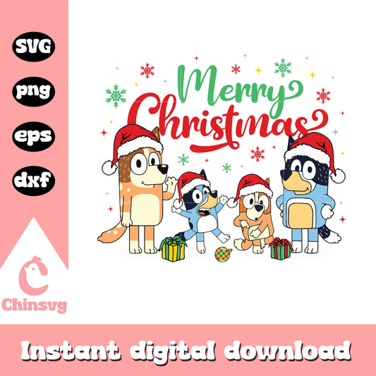 Bluey and family merry christmas design svg, bluey's family svg