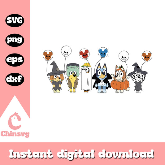 Bluey and friend halloween svg, bluey mickey balloon svg