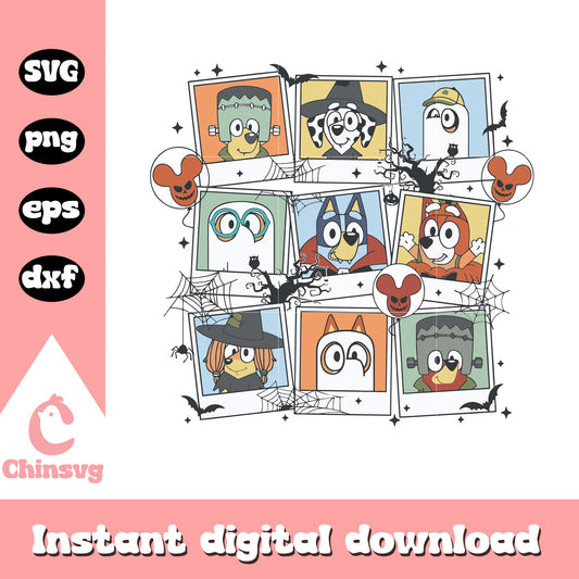 Bluey and friends halloween svg, bluey photogragh svg