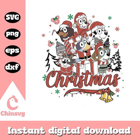 Bluey and friends merry christmas svg, Bluey and friends svg