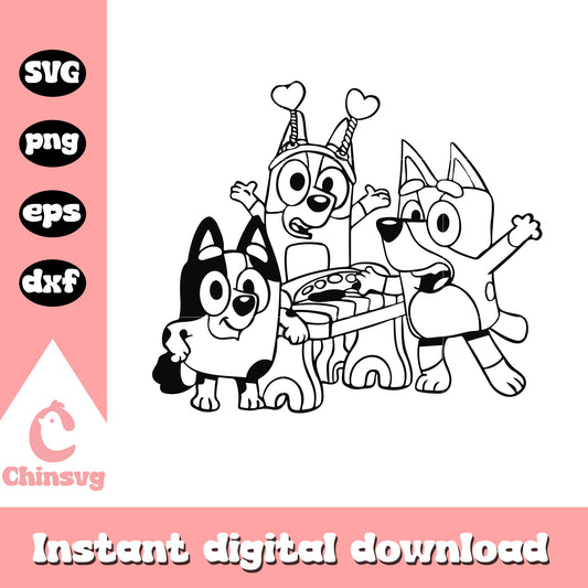 Bluey and friends outline design svg, cartoon friends svg