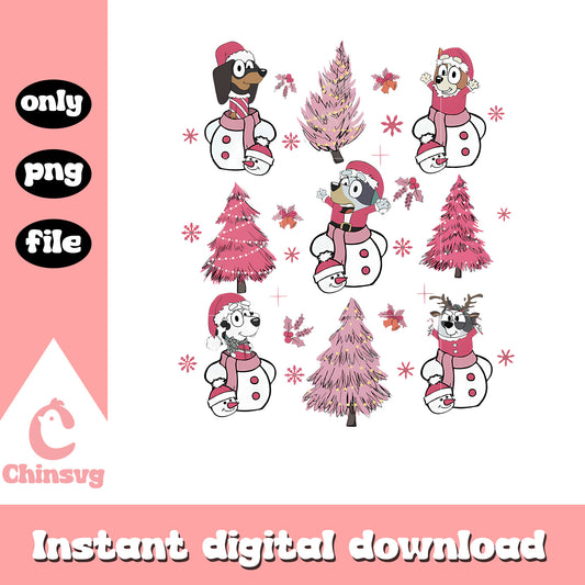 Bluey and friends pink christmas vibes png, christmas tree​ png