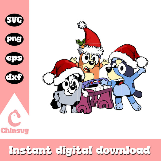 Bluey and friends santa hat design svg, bluey friends svg