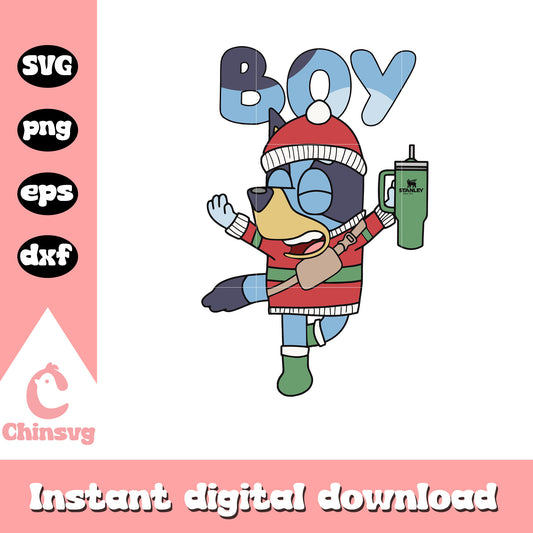 Bluey boy christmas stanley design svg, bluey merry christmas​ svg