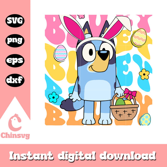 Bluey bunny happy easter design svg, bluey easter episode svg