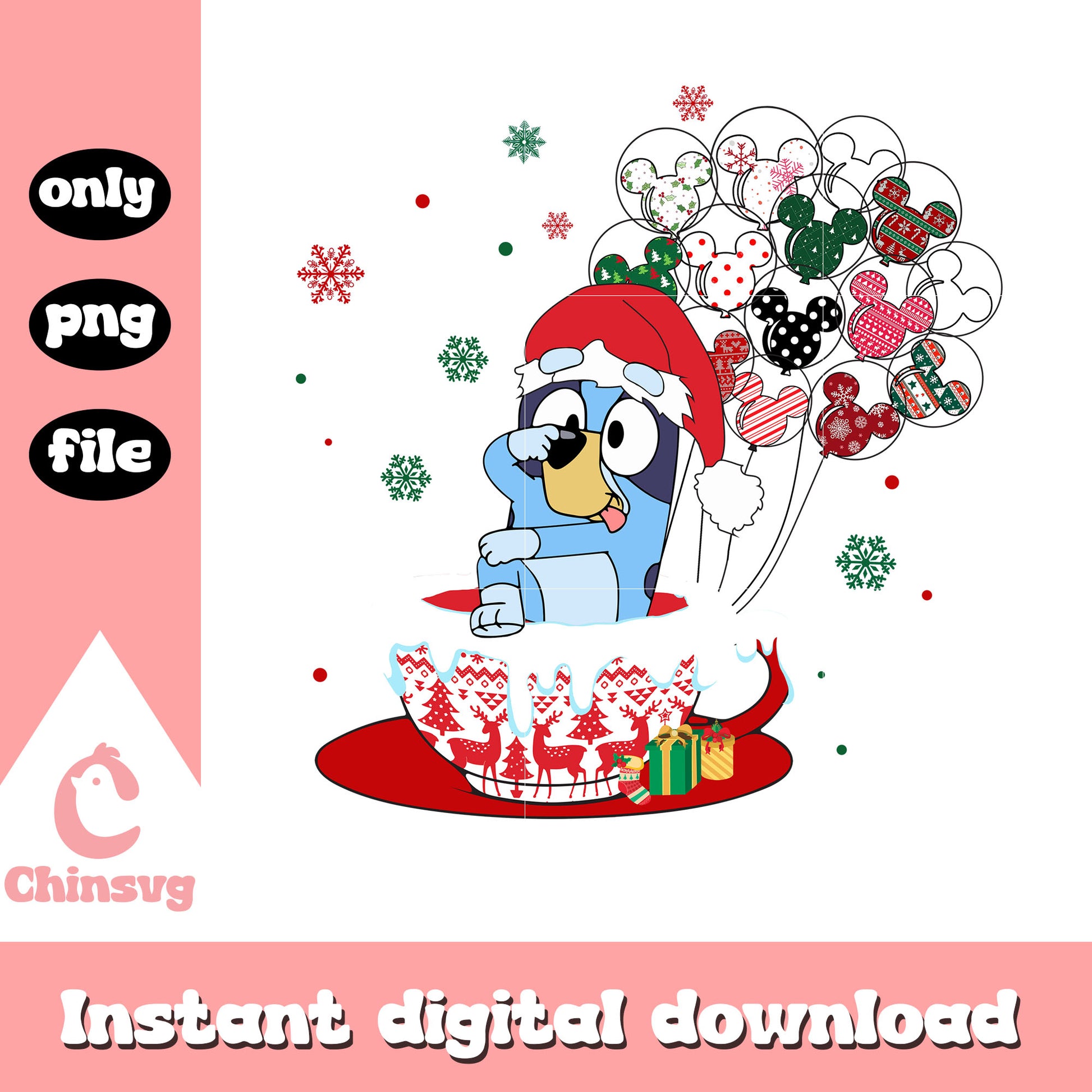 Bluey character christmas tea cup disney balloon png, bluey png
