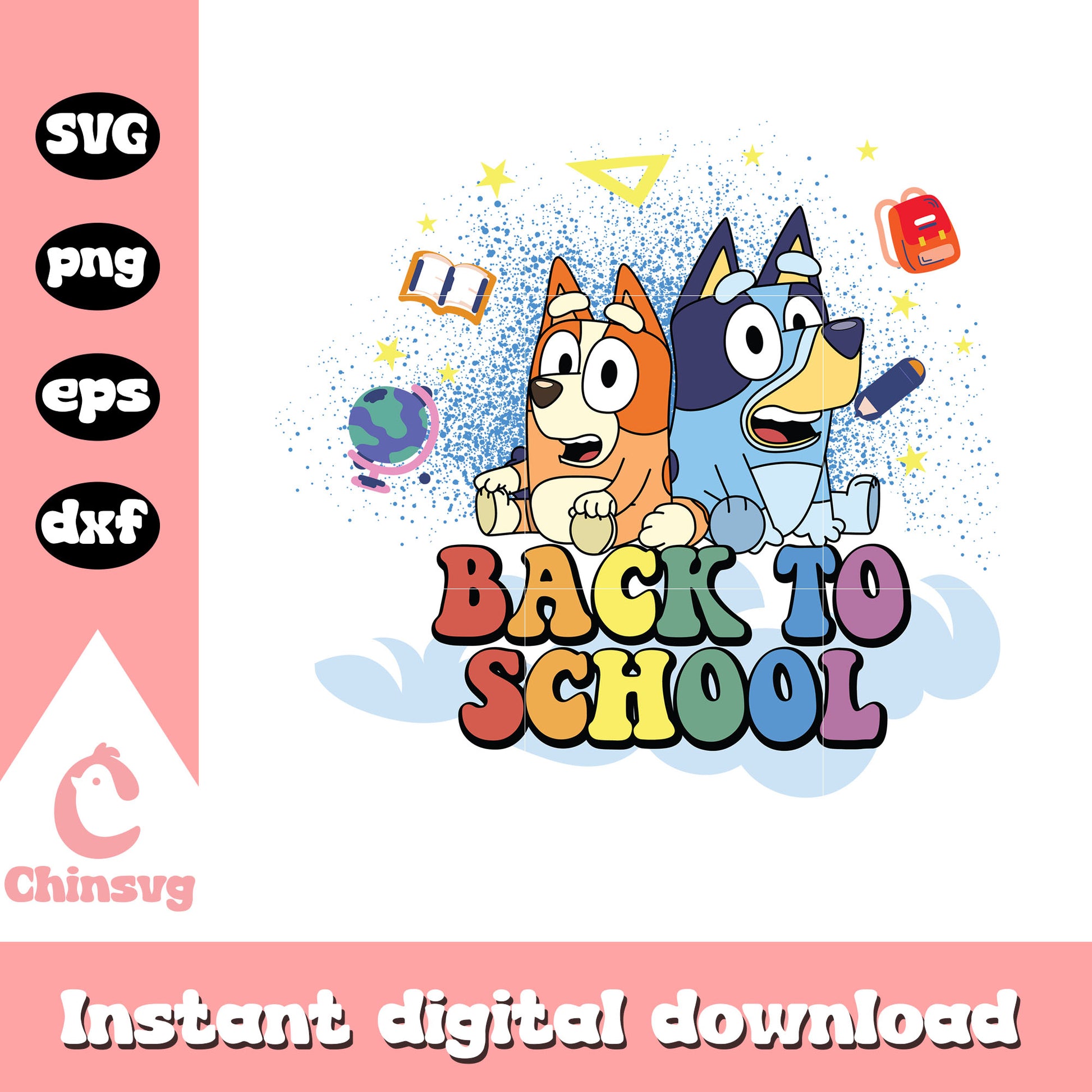 Bluey characters back to school clipart svg, bluey and bingo svg