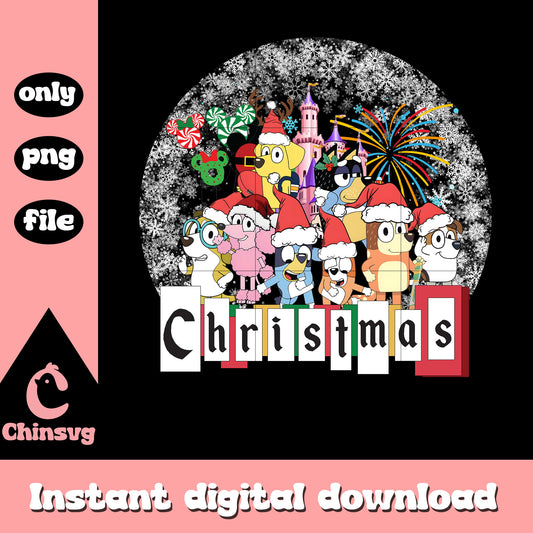 Bluey characters castle christmas design png, bluey merry christmas png