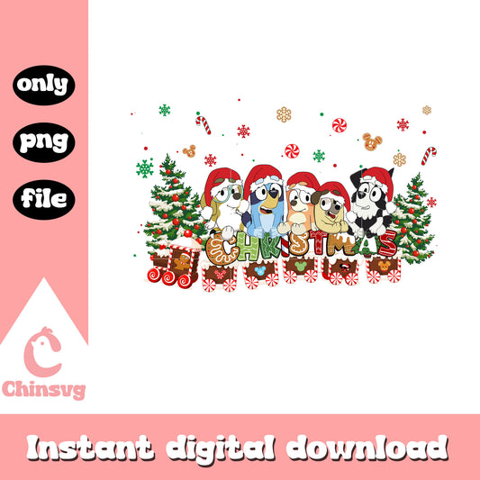 Bluey characters christmas tree design png, bluey christmas tree png