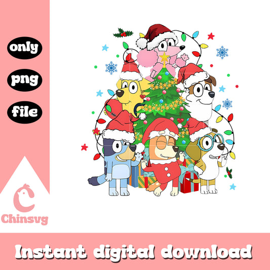 Bluey characters christmas tree design png, bluey merry christmas png