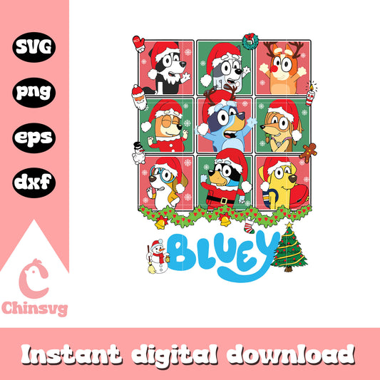 Bluey characters santa hat christmas svg, bluey christmas​ svg