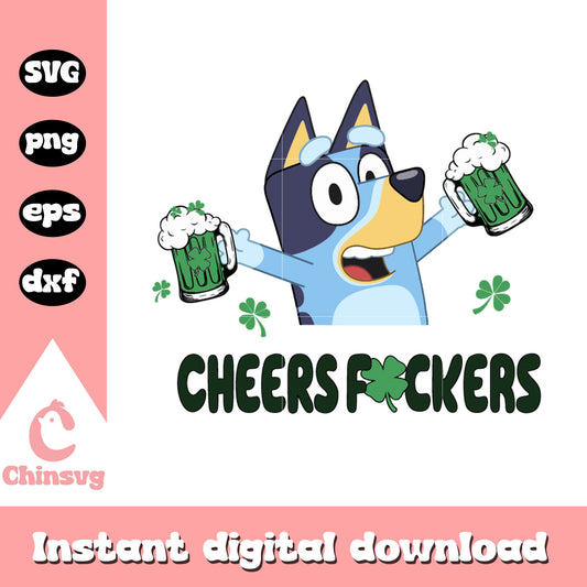 Bluey chear packers svg, bluey patrick day svg, shamrock svg