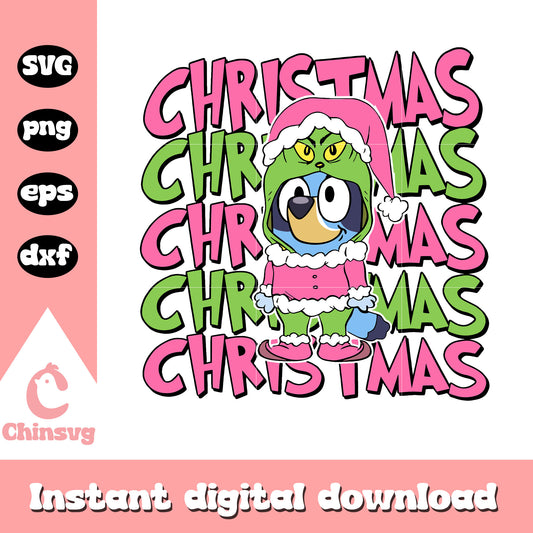 Bluey cosplay pink grinch christmas svg, bluey vacation svg
