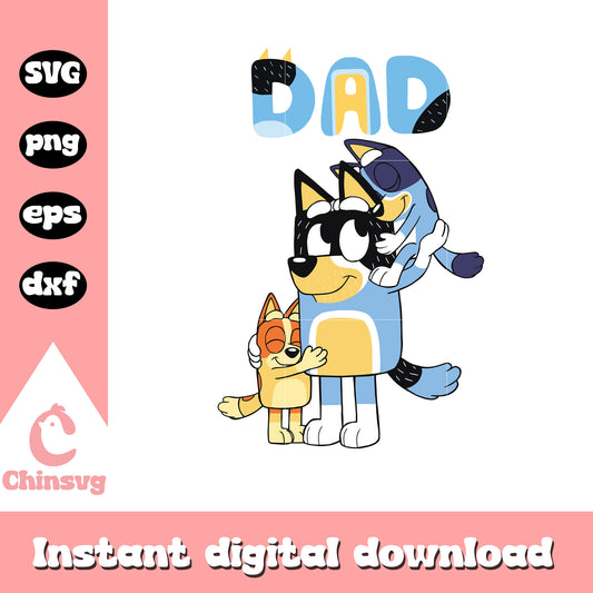 Bluey dad playing son and daughter svg, Bluey dad character svg