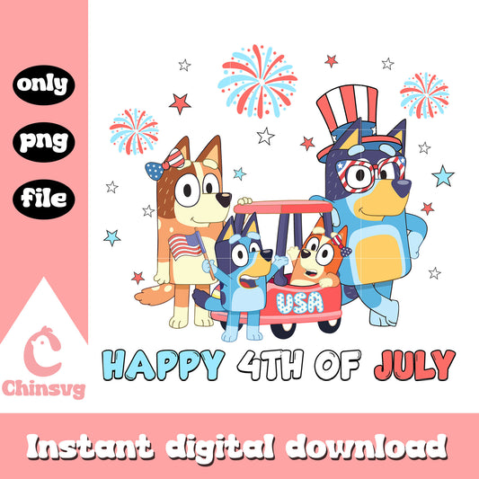 Bluey family 4th Of July retro png, bluey family dog png, 4th july png