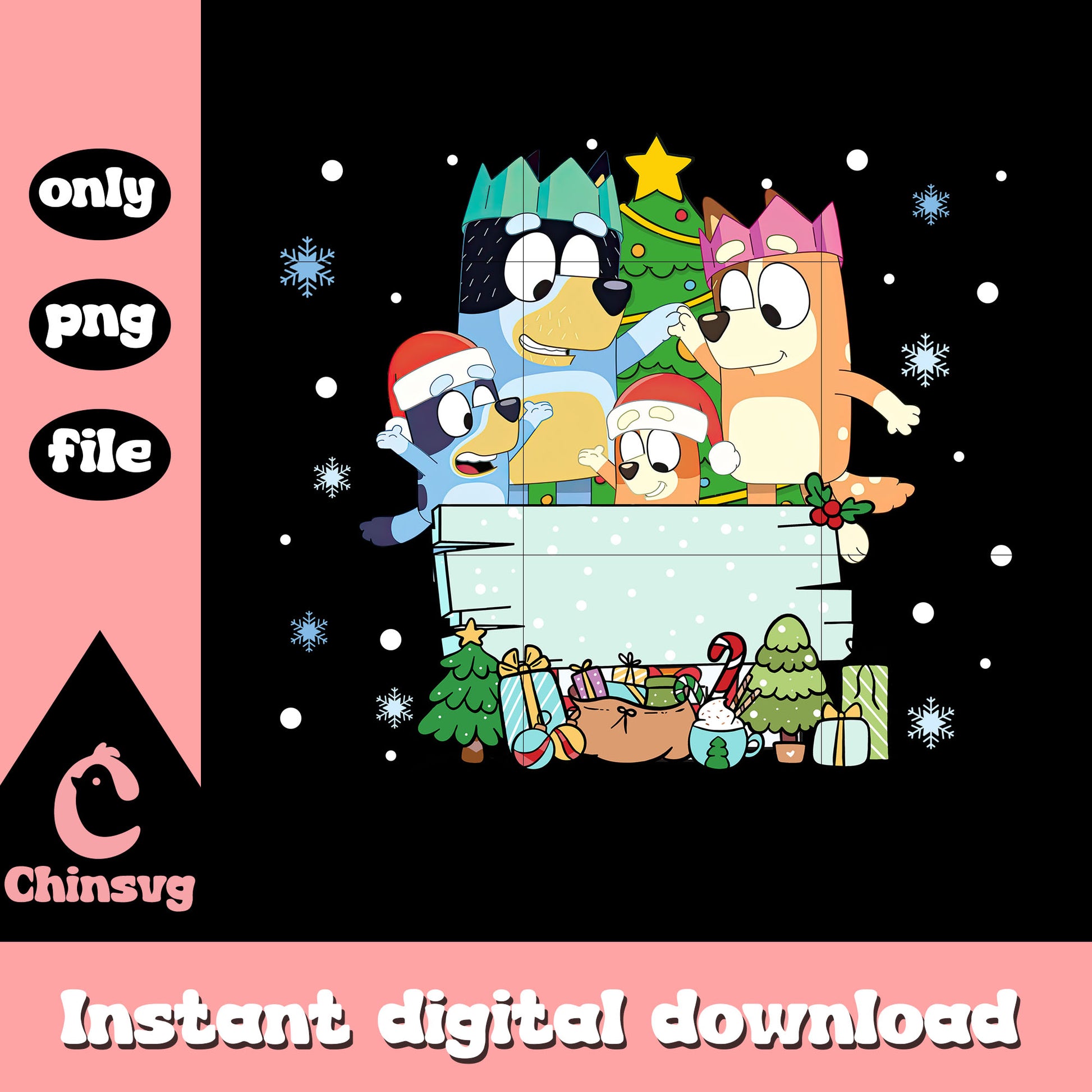 Bluey family cartoon christmas png, bluey and bingo png