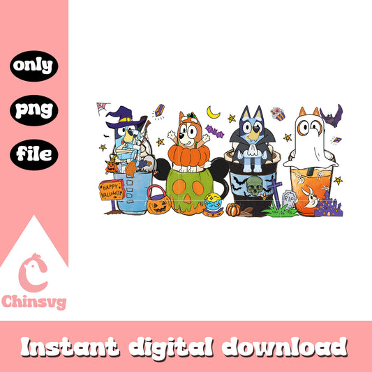 Bluey family dog coffee halloween png, bluey cartoon halloween png