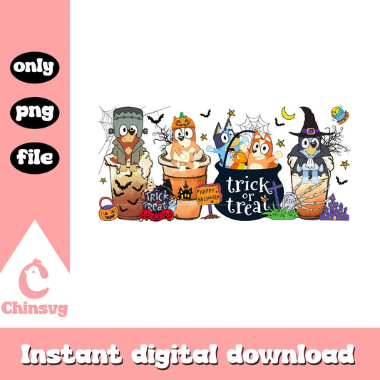 Bluey family halloween latte trick or treat png, bluey friends png