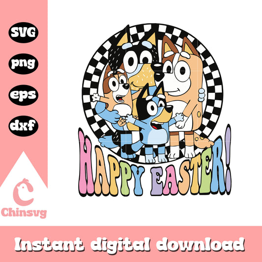Bluey family happy easter design svg, happy easter day svg