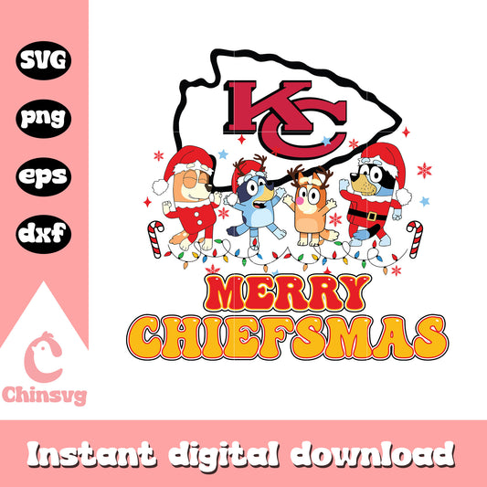 Bluey family merry chiefsmas svg, Kansas City Chiefs svg