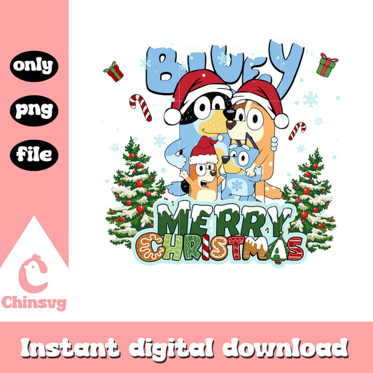 Bluey family merry christmas snow png, bluey christmas tree png