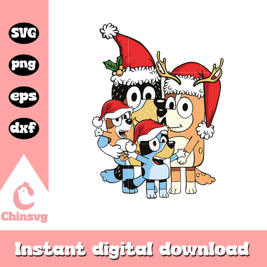 Bluey family santa hat christmas design svg, bluey family​ svg