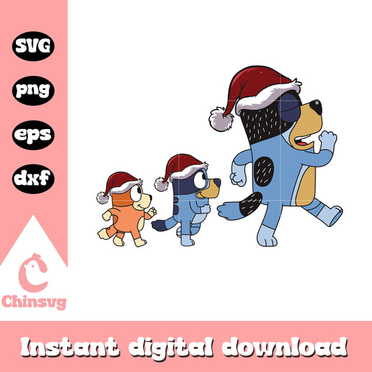Bluey family santa hat design svg, bluey merry christmas svg