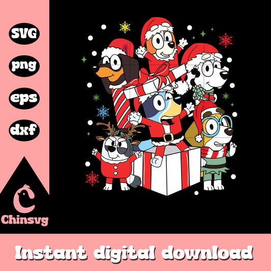 Bluey friends and present christmas svg, bluey merry christmas​ svg