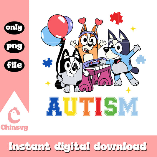 Bluey friends autism png, autism awareness png, cartoon png