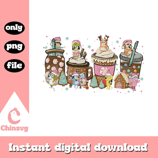 Bluey friends coffee cup christmas png, christmas bluey​ png